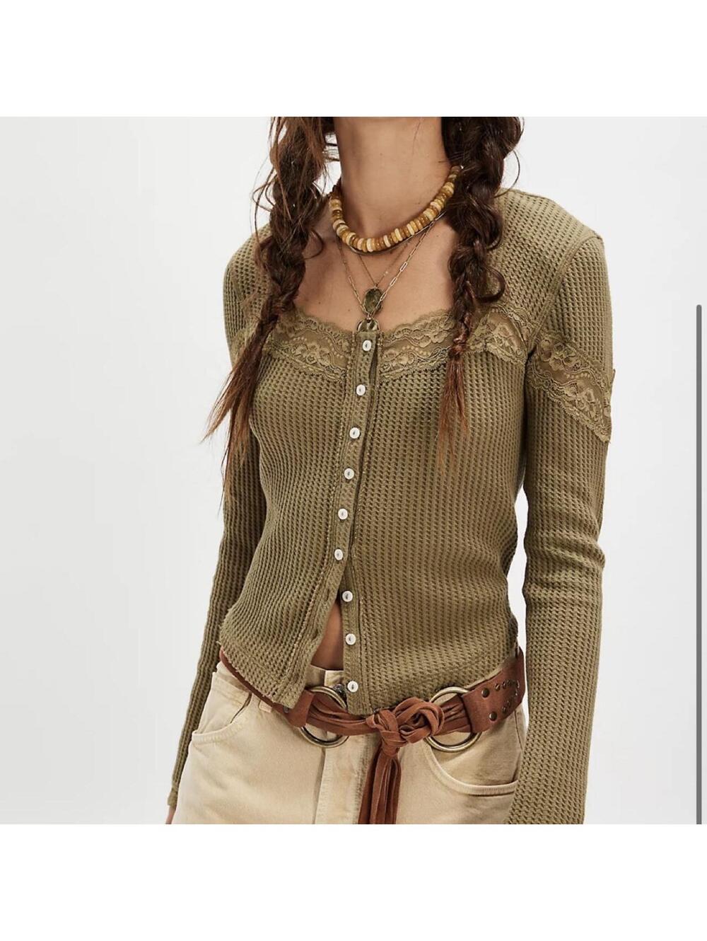 Free People Let's Party Cardi in Gothic Green